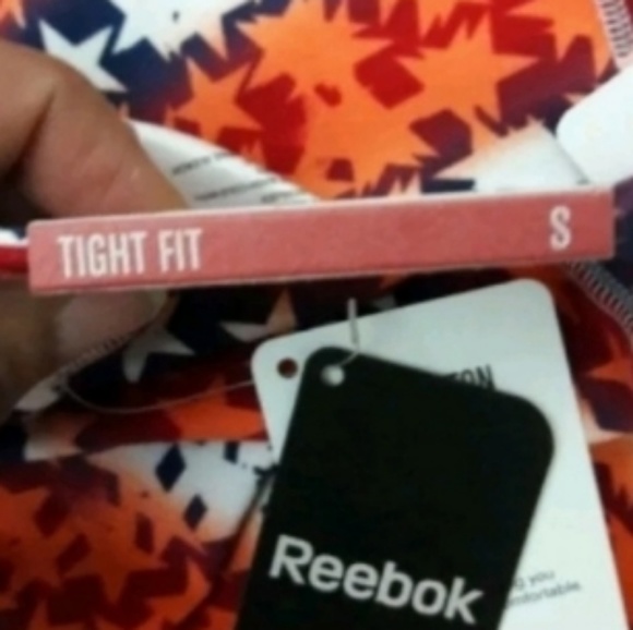 Reebok Capri Yoga Leggings Red White Blue Stars - Picture 6 of 8